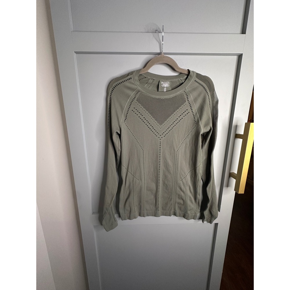 Athleta Momentum Long Sleeve Seamless Top Sage Green Mesh Pointelle Large